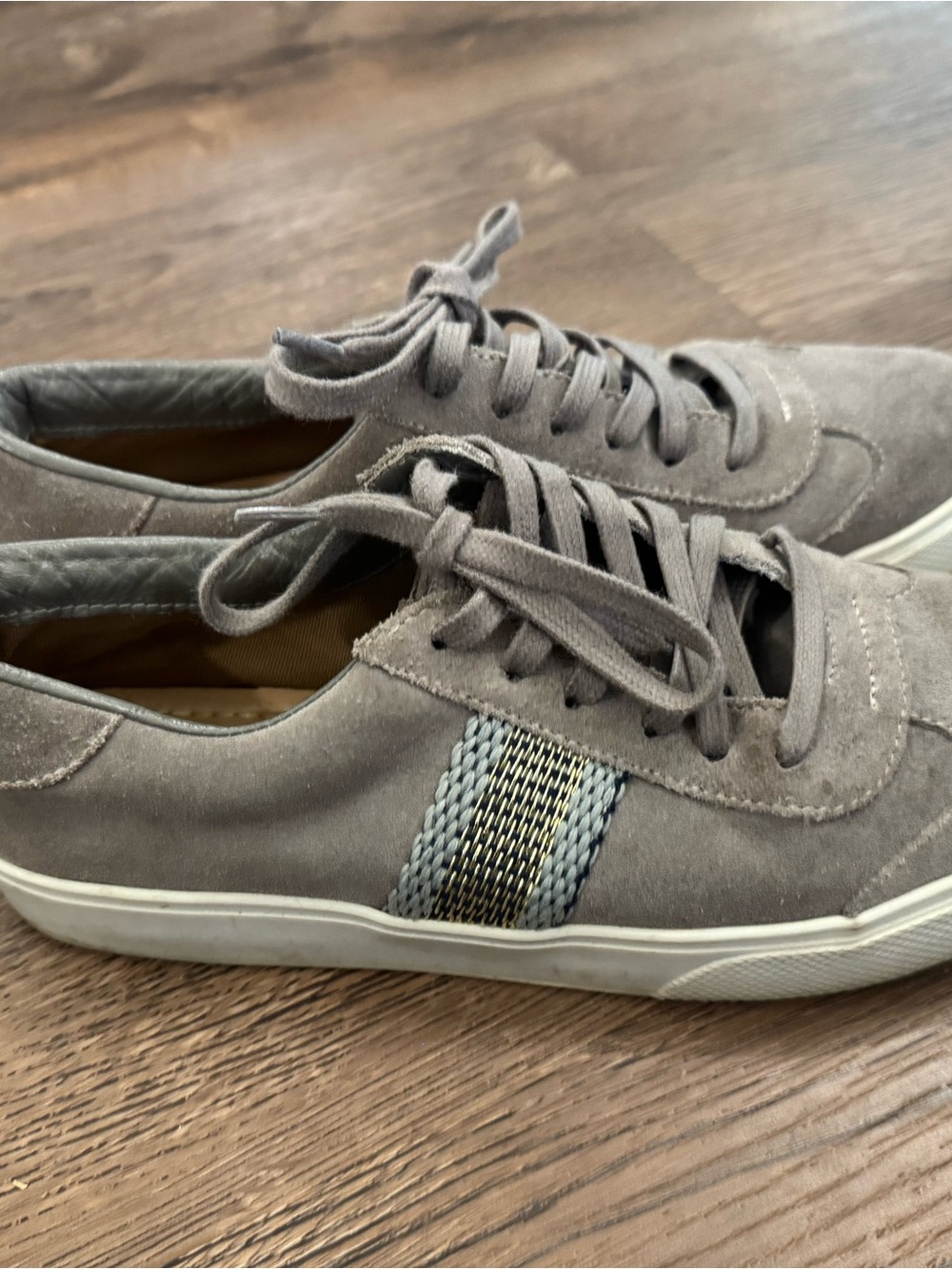 Kaanas Gray Suede Lace-Up Sneakers with Woven Stripe